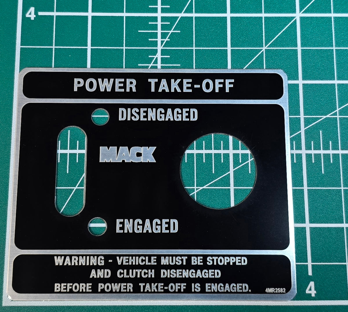Mack PTO Switch Label Plate Part 4MR2582