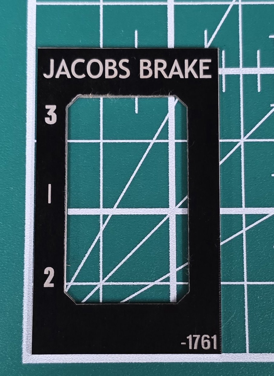 Kenworth Rocker Switch Jacobs Brake 3-Position Plate 1761 – Anodized Aluminum Dash Tag