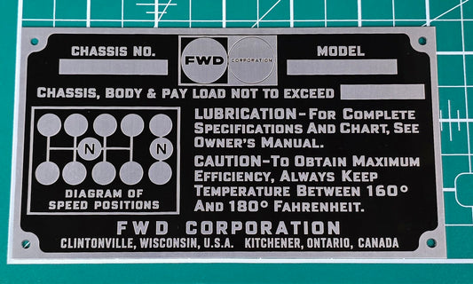 FWD Serial Number Build Plate with Shift Pattern – Gloss Black Lacquer Aluminum