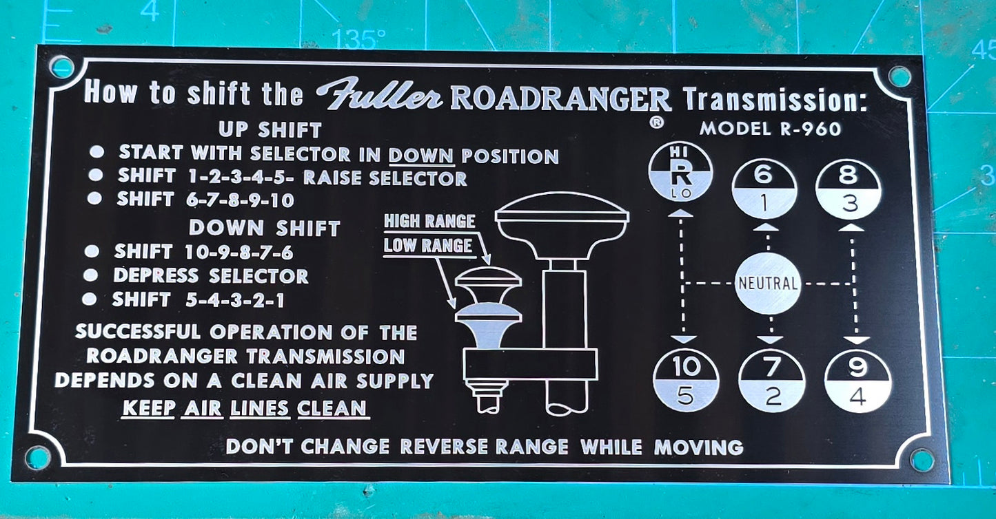 Eaton Fuller Roadranger R-960 Shift Pattern Plate