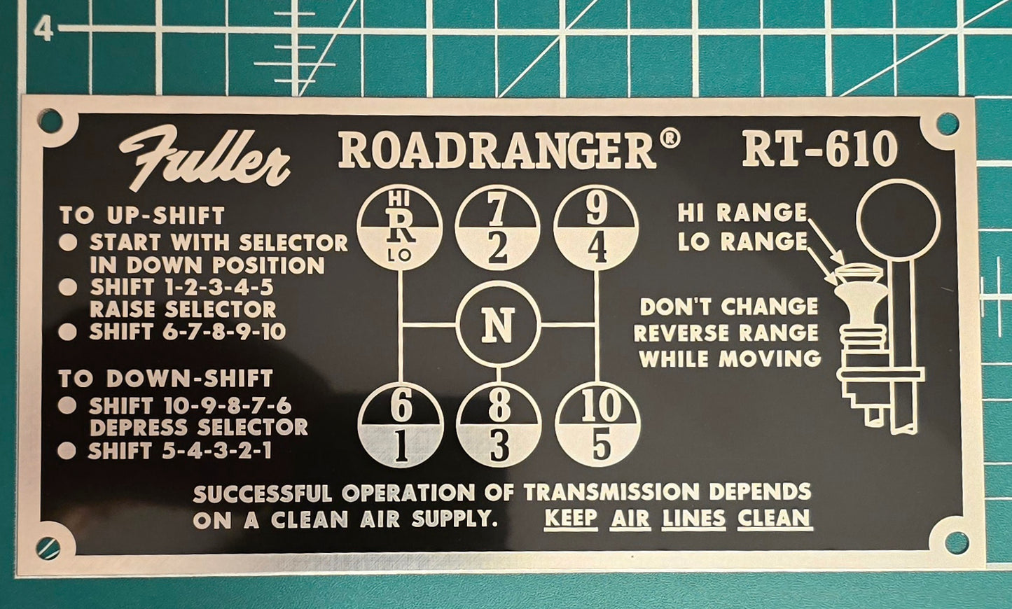 Fuller Roadranger RT-610 Shift Pattern Plate