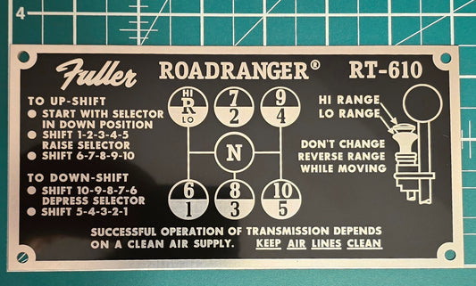 Fuller Roadranger RT-610 Shift Pattern Plate