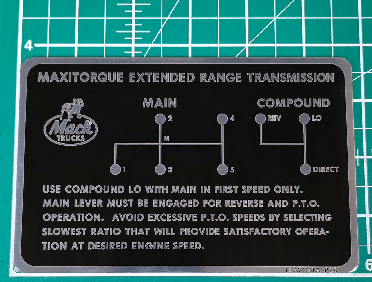 Maxitorque Mack Extended Range Transmission 5 Speed with Aux Shift Pattern Plate 11MY41AP28